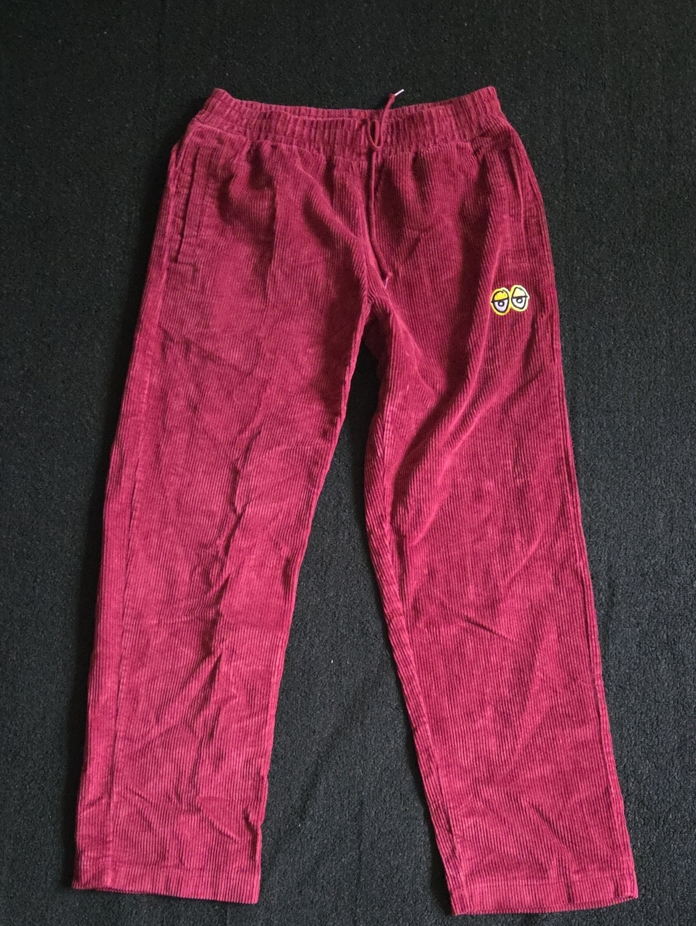 Source Unknown Kids Corduroy Joggers in Dark Pink with Emoji Patch